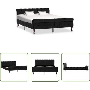 The Living Store Bedframe fluweel zwart 140x200 cm - Klassieke Bed Frame - Tweepersoons Bed - Velvet Bed - Zwart Bed - Houten Bedpoten
