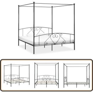 vidaXL Hemelbedframe - 180x200 cm - Grijs Metaal Hemelbed Frame - Metalen Bedframe - Grijze Bedframe - Tweepersoons Bed - Hoofdbord