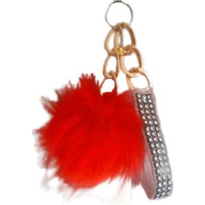 Grote Sleutelhanger Steentjes Groot bont hanger rood steentjes fluffy voor sleutels hanger Sleutelhangers Tashanger tas glitter decoratie meisje kado