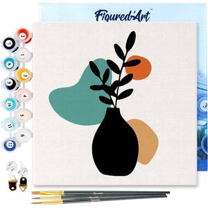 Figured'Art Mini Schilderen op Nummer Volwassenen 20x20cm met lijst Plant en blauwe vaas - Klein Formaat Creatieve Hobby Kit DIY Art Nummer Compleet