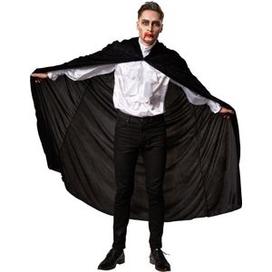 dressforfun - Fluwelen cape met kap 158 cm zwart - verkleedkleding kostuum halloween verkleden feestkleding carnavalskleding carnaval feestkledij partykleding - 301863