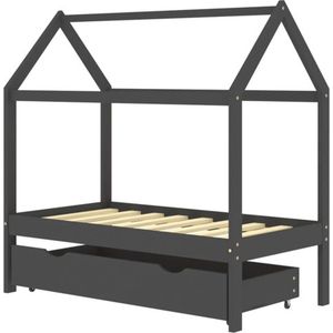 vidaXL - Kinderbedframe - met - lade - grenenhout - donkergrijs - 70x140 - cm