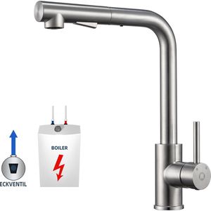 CECIPA-Lage druk Keukenkraan - Keukenkraan Met Uittrekbare Uitloop -Lage druk- Handdouche - Zilver