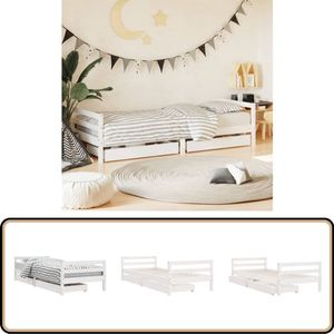 Kinderbed met lades 90x200 cm massief hout wit Kinderbed Frame - Houten Bed - Kids Bed - Kinderkamer Decoratie - Massief Hout Bed