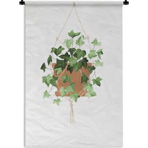 Wandkleed PlantenKerst illustraties - Illustratie van een hangende klimop plant op een witte achtergrond Wandkleed katoen 60x90 cm - Wandtapijt met foto