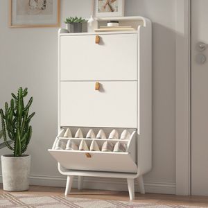 Sweiko Schoenenkast - 3 opklapbare lades - Bovenste vak - Schoenrek - Wit