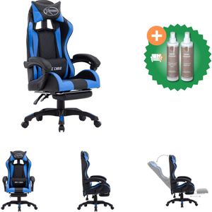 vidaXL Racestoel met voetensteun kunstleer blauw en zwart - Bureaustoel - Inclusief Onderhoudsset