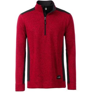 James and Nicholson Heren Gebreide werkkleding Fleece Half-Zip (Rood gemeland/zwart)