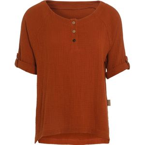 Knit Factory Nena Top - Shirt voor het voorjaar en de zomer - Dames Top - Dames shirt - Zomertop - Zomershirt - Ruime pasvorm - Duurzaam & milieuvriendelijk - Opgerolde mouw - Terra - Oranje - L - 100% Biologisch katoen