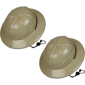 2x stuks kaki safari/jungle verkleed helm voor kinderen - Carnaval hoeden/helmen verkleedkleding accessoires