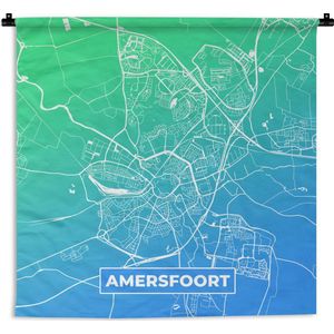 Wandkleed - Wanddoek - Stadskaart - Amersfoort - Blauw - 60x60 cm - Wandtapijt - Plattegrond