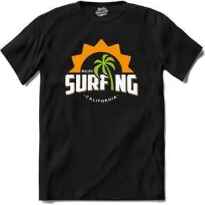 Surfing Malibu | Surfen - Surf - Surfboard - T-Shirt - Unisex - Zwart - Maat L