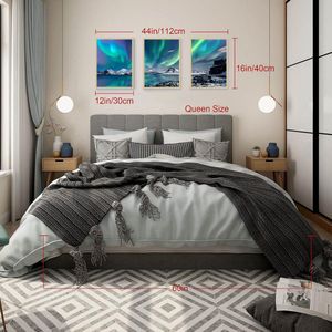 Noorderlicht foto's met houten lijst, groen polarlicht sterrenhemel afbeelding op canvas, moderne natuur Aurora landschap wandafbeeldingen woonkamer slaapkamer keuken eetkamer en badkamer