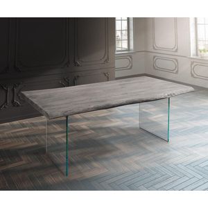 Eettafel Edge acacia platina 200x100 XL verre Live-Edge