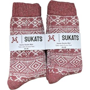 Sukats® Huissokken - 2 Paar - Maat 35-38 - Rood - Huissokken Dames - Warme Sokken - Wollen Sokken - Slofsokken - Bedsokken - Meerdere Maten en Varianten