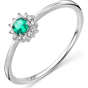 Miore - Ring Dames met Groene Smaragd en Diamanten - 9 Karaat - Kleur Witgoud