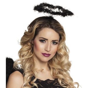 Halloween - 6x Engeltjes diademen zwart met veren halo - Engel verkleed diadeem/hoofdband/tiara