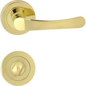 Domino® Deurkrukgarnituur NOVA R M1 - Gelakt messing - WC met Ronde Rozette - Deurbeslag van aluminium - Deurklink voor badkamer, kelderdeur en binnendeur