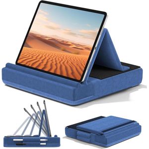 Multi-Angle Viewing Tablet Kussen Stand Ipad Houder voor Schoot Bed en Bureau - Opvouwbare Zachte Pad Dock met Stylus Mount - Compatibel met Ipad Pro 12.9 11 Air Mini - Telefoons E-Reader blauw