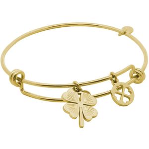 CO88 Collection 8CB-91310 Stalen Armband met Hangertjes - Klaver - 19x16mm - Klaver rond - 10mm - One size - Staal - Goudkleurig