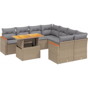 vidaXL Loungeset 9-delig - Beige - Inclusief kussens Loungeset - Tuinset - Lounge Set - Buitendecoratie - Tuinmeubels