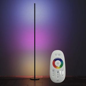 Realight Vloerlamp – Staande Lamp – Stalamp – Moderne Hoeklamp – LED – RGB Smart Lamp – Dimbaar – Sfeerverlichting – Leeslamp voor Woonkamer – Staanlamp – 146cm – Inclusief Afstandsbediening – 3m Snoerlengte – Wandlamp Hoek – Zwart