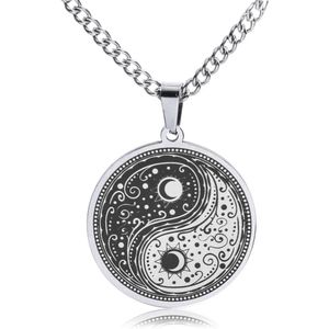 Yin Yang Ketting Zilverkleurig - Spirituele Talisman / Medalion Cadeau - Talisman / Hanger - 60cm