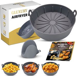 Gluxury Airfryer Siliconen Bakje - Herbruikbaar - Accessoire voor heteluchtfriteuse - Heteluchtfriteuse siliconen bakvormen - Airfryer Mandje - Airfryer Bakpapier - Voor Airfryer XL en XXL - 19 cm