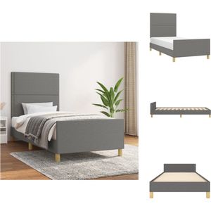 vidaXL Bedframe Donkergrijs - 193 x 93 x 118/128 cm - Verstelbaar hoofdeind - Multiplex lattenbodem - Comfortabele ondersteuning - Duurzaam materiaal - Stabiele poten - Matras niet inbegrepen - Bed