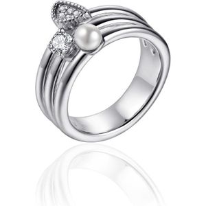 Jewels Inc. - Ring - Fantasie gezet met Zirkonia steen en parel - 12mm Breed - Maat 48 - Gerhodineerd Zilver 925