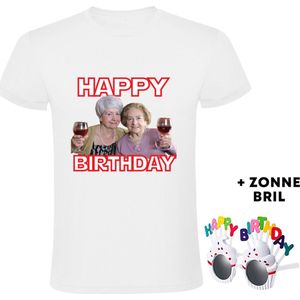 Happy birthday Heren T-shirt + bril - verjaardag - jarig - feest - oma - wijn - grappig