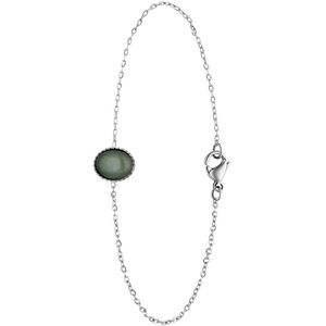 Lucardi Dames Stalen armband met groen aventurijn - Armband - Staal - Zilverkleurig - 20 cm