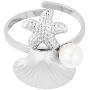 Bijoutheek Ring (Sieraad) Schelp Zeester Parel One Size Zilver