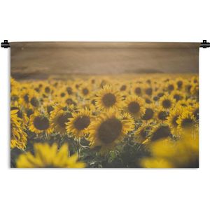 Wandkleed Zonnebloemen - Zonsondergang boven een veld met zonnebloemen Wandkleed katoen 150x100 cm - Wandtapijt met foto