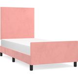 vidaXL Bedframe met hoofdeinde fluweel roze 90x200 cm