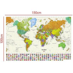 Grote Wereldkaart - Wit - Landkaart - Schoolkaart  - Schoolplaat - Atlas 150 x 100 CM - Wanddecoratie - Extra Groot - Kwaliteit - Design - Poster - Om aan de muur te hangen - Wereld Kaart - Land Kaart - Continenten - XXL (W)