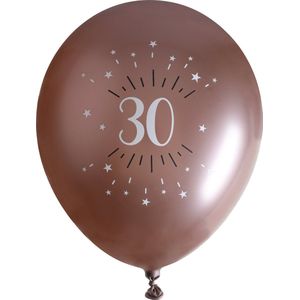 Santex verjaardag leeftijd ballonnen 30 jaar - 6x stuks - rosegoud - 30 cm - Feestartikelen