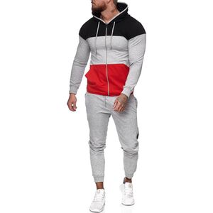 Heren joggingpak grijs - zwart - rood - 1083