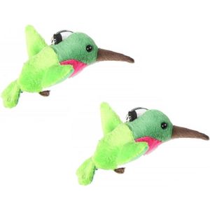 Set van 2x stuks groene pluche knuffel kolibrie vogel sleutelhanger 12 cm - Dieren cadeau knuffels/knuffeltjes voor kinderen