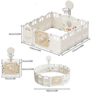 Grondbox - Babybox - Inklapbare Speelbox - Baby Peuterbox Met Basketbalring - Educatieve Panelen - 50 Gekleurde Ballen - L149 x B152 x H62 CM - Zonder Mat - Milky White