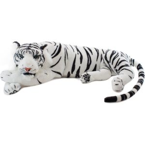 BRUBAKER Tijger Knuffel 60 cm - Liggend Levensechte Knuffel - Koning van de Jungle - Wit