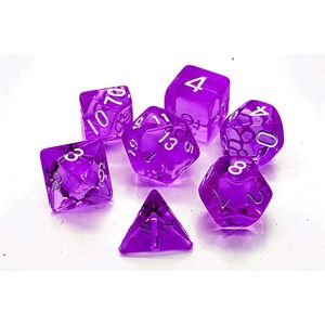 Polydice set 7 stuks - Polyhedral dobbelstenen set  | dungeons and dragons dnd dice| D&D  Pathfinder RPG | Paars doorzichtig