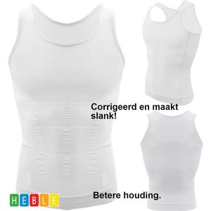 Heble® - Premium Corrigerend Hemd voor Mannen - Ondersteuning - Body Shapewear Shirt voor Buikcorrectie - Verberg je Buik - Strak Lichaam - Wit - Medium