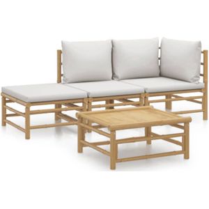 vidaXL 4-delige Loungeset Bamboe met Kussens Bamboetuinmeubel - Lounge Set - Buitenspeeltuin - Loungestoel - Comfortabel Zitten