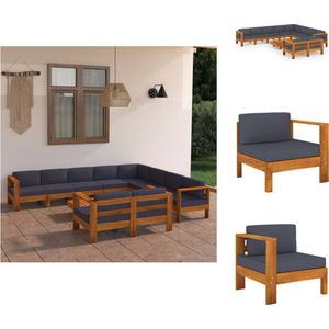 vidaXL Tuinset - Tuinsets - Loungeset - Loungesets - 10-delige Loungeset met donkergrijze kussens acaciahout
