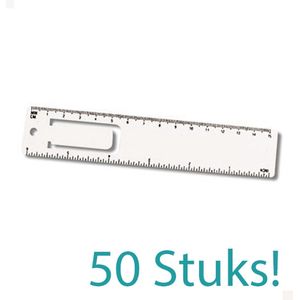 50 Stuks - PVC Liniaal/meetlat en Bladwijzer - Goedkoop gadget / uitdeelcadeau om te versturen via brievenpost - Eventueel met bedrukking van uw logo