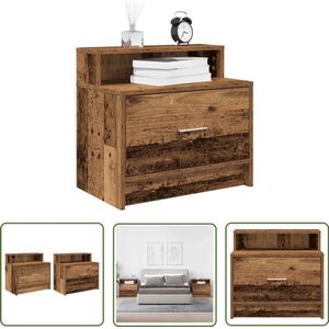 The Living Store Nachtkastjes 2 st met lade 51x31x47 cm oud houtkleurig - Nachtkastje - Nachtkastjes - Houten Nachtkastje - Vintage Nachtkastje - Slaapkamers