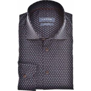 Ledub modern fit overhemd - wit met beige en blauw dessin - Strijkvriendelijk - Boordmaat: 40