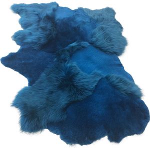 Designer schapenvacht vloerkleed 180 x 120 cm patchwork Donker Blauw; Blauw | Hoogpolig vloerkleed natuurlijke vorm.