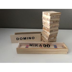 Reisspel Domino + Mikado + Jenga houten toren - 3 fantastische reisspellen- de ideale reisspelletjes